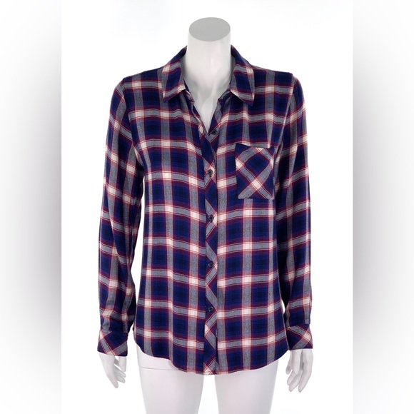 RAILS Hunter Plaid Cobalt Ruby Shirt Americana Red White Blue Button Front - Picture 2 of 15